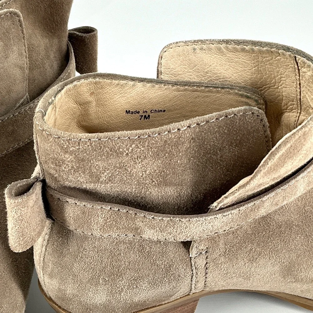 Kate Spade New‎ York Size 7 Taupe Suede Bow Ankle Booties Buckle TALEY